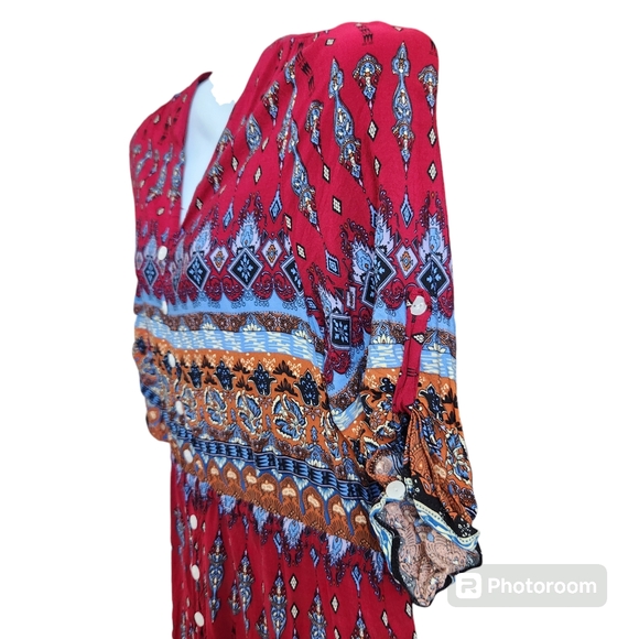 R. Vivimos Southwestern Aztec Print Button-Up Flowing Feminine Maxi Dress L - Picture 10 of 15
